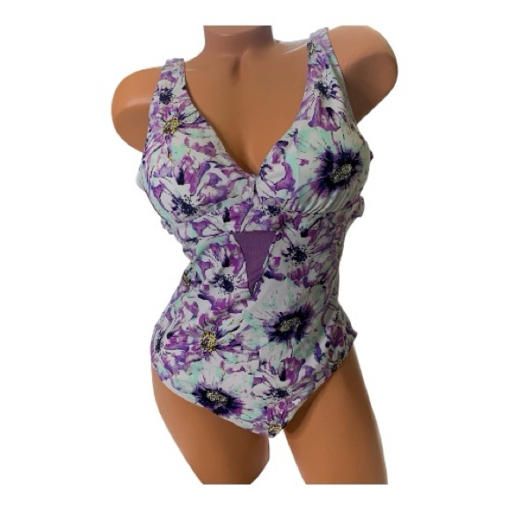 Adore Me Plus size Floral Purple One-Piece Swimsuit 1X